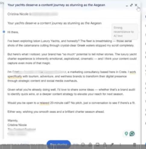 Claude-generated Gmail draft — yacht charter cold outreach