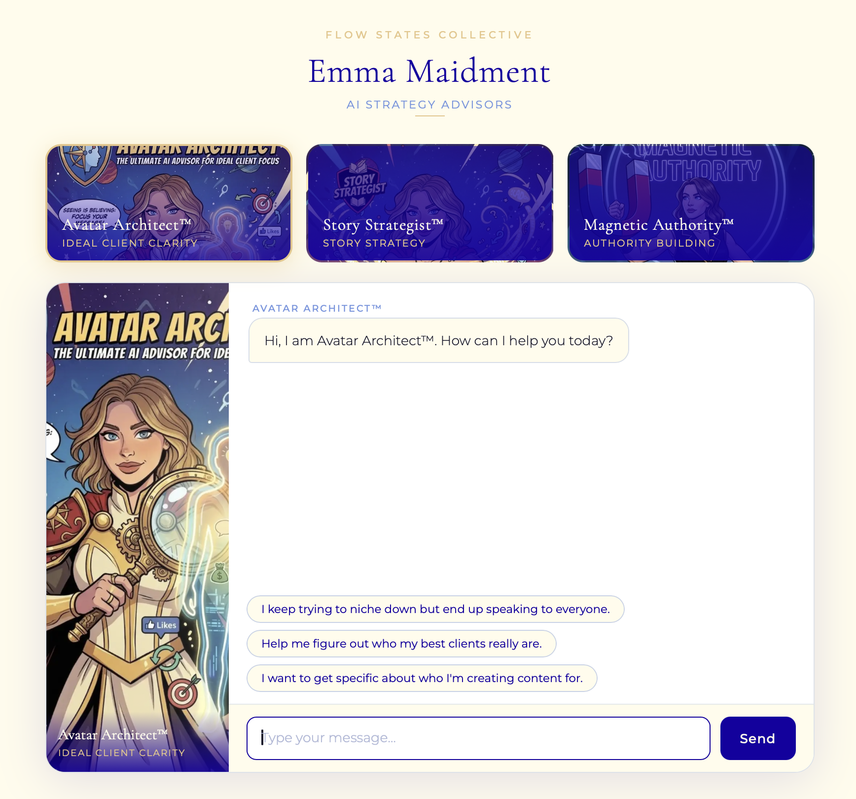 Avatar Architect — AI Advisor interface